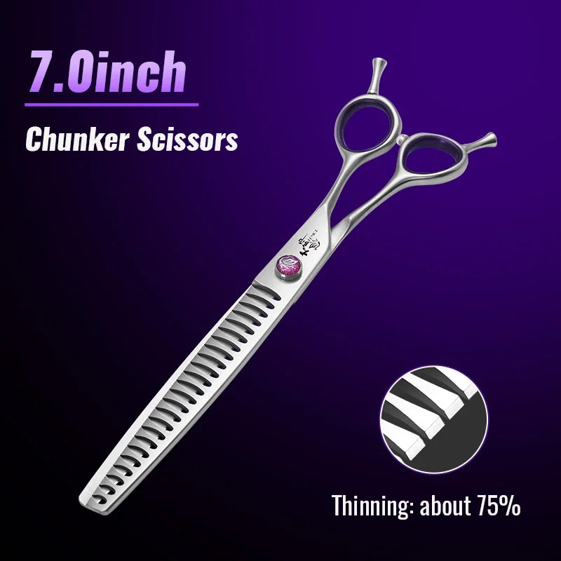 Fenice 7.0/7.5/8.0 inch Professional Pet Grooming Shears Fishbone Teeth Straight/Curved Chunker Scissors JP440C Groomer Tools