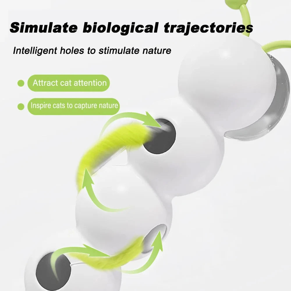 Caterpillar Interactive Cat Toy Motion Activated Wack A Worm Post Toy Rechargeable Automatic Teasing Cat Toy with Tail for Cats