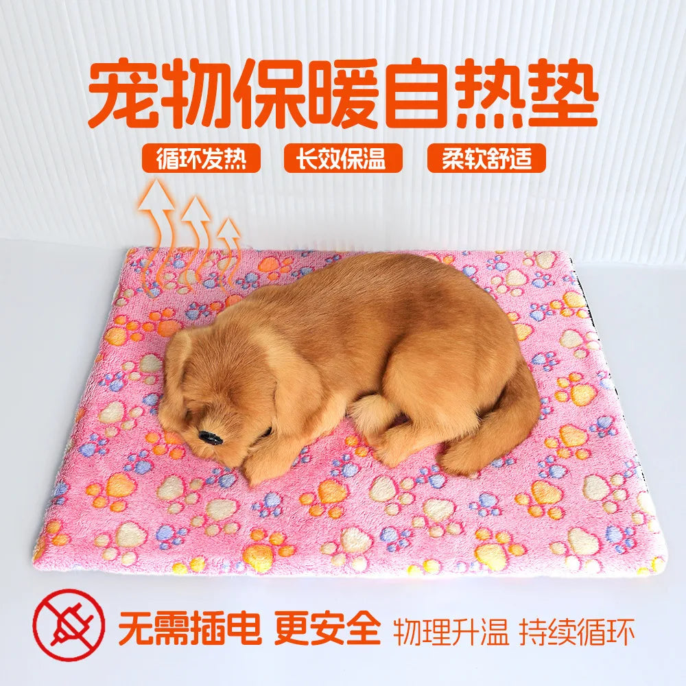 Self-Warming Pet Bed, Winter Heated Dog Mat with Sherpa Fleece - Thermal Cat Pad for Indoor Use, Thick Plush Crate Mattress