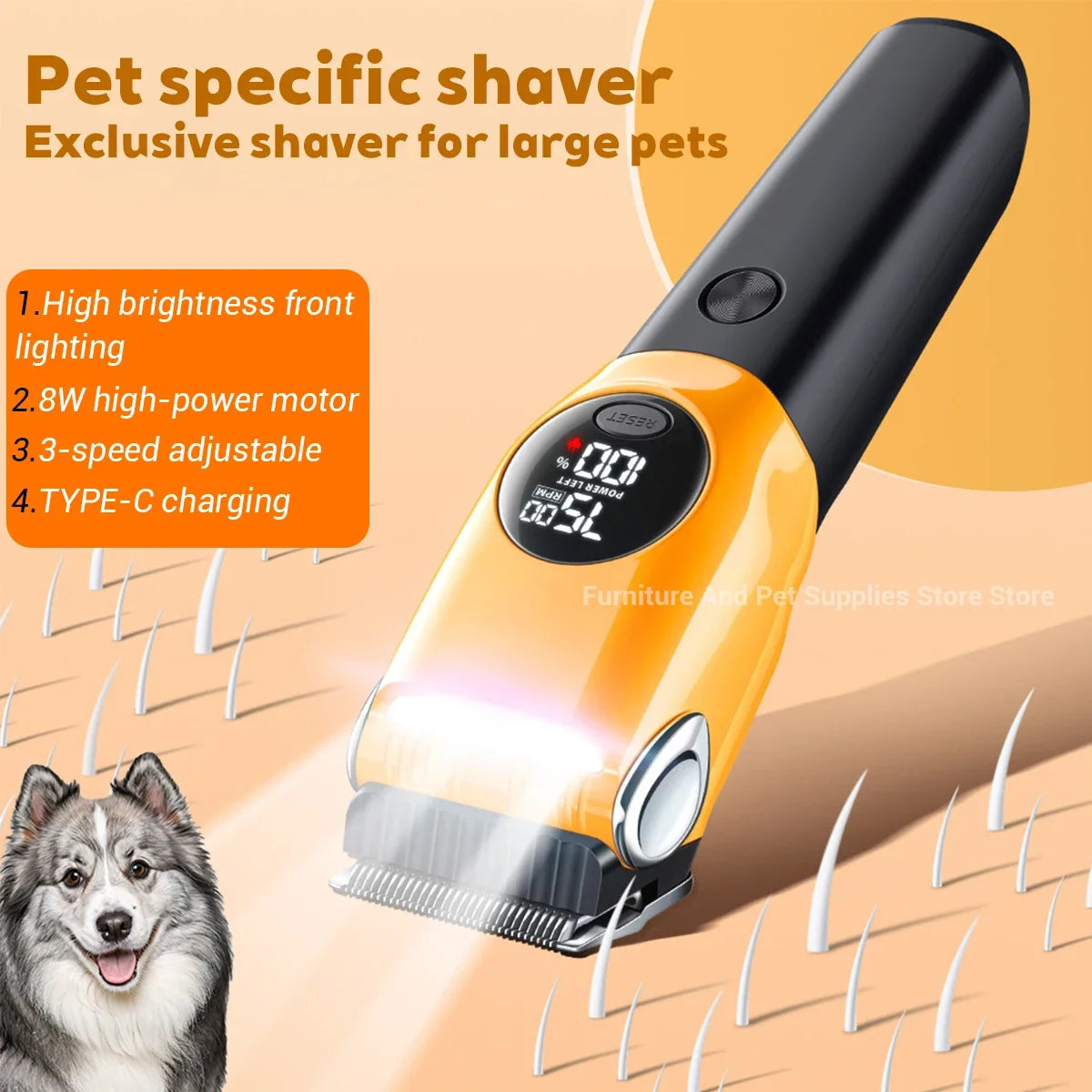 Pet Clipper Professional Dog Hair Trimmer Cat Grooming Shaver 7500/min LED suitable for large, medium, and small pets Trimmers
