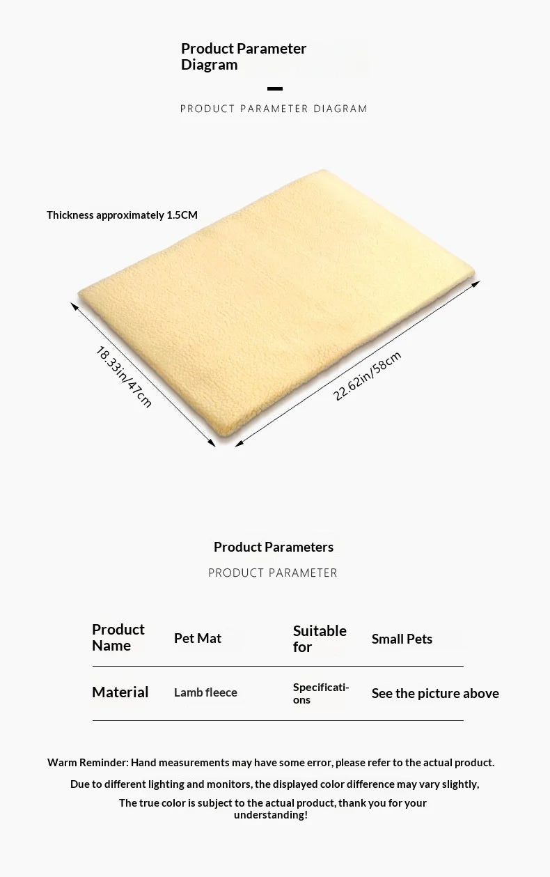 Self-Warming Pet Bed, Winter Heated Dog Mat with Sherpa Fleece - Thermal Cat Pad for Indoor Use, Thick Plush Crate Mattress