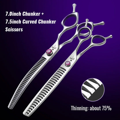 Fenice 7.0/7.5/8.0 inch  Professional Pet Grooming Shears Fishbone Teeth Straight/Curved Chunker Scissors JP440C Groomer Tools