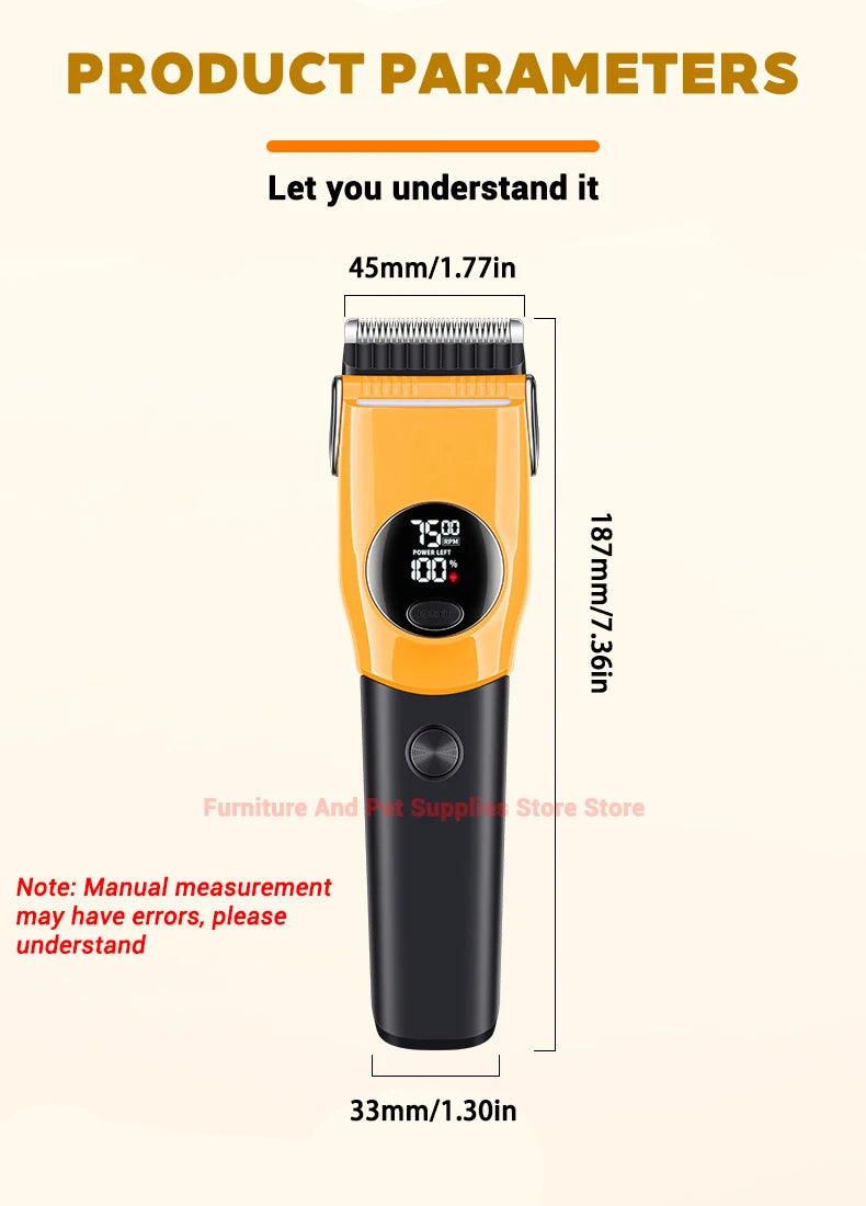 Pet Clipper Professional Dog Hair Trimmer Cat Grooming Shaver 7500/min LED suitable for large, medium, and small pets Trimmers