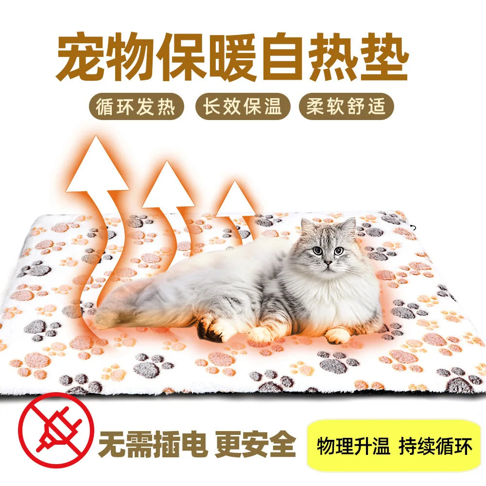 Self-Warming Pet Bed, Winter Heated Dog Mat with Sherpa Fleece - Thermal Cat Pad for Indoor Use, Thick Plush Crate Mattress