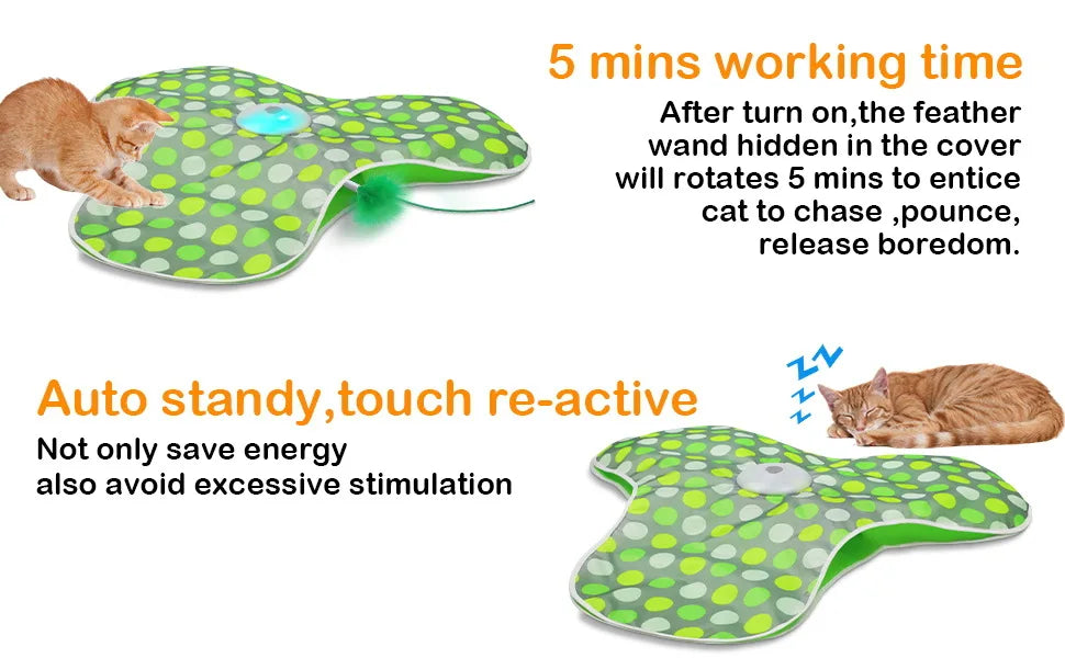 Smart Cat Toys Interactive Hide and Seek Cat Toy with Mouse Squeaky Motion Activated Moving Concealed Feathers Kitten Teaser Toy