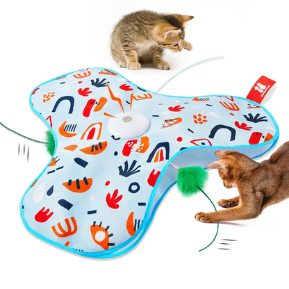 Smart Cat Toys Interactive Hide and Seek Cat Toy with Mouse Squeaky Motion Activated Moving Concealed Feathers Kitten Teaser Toy