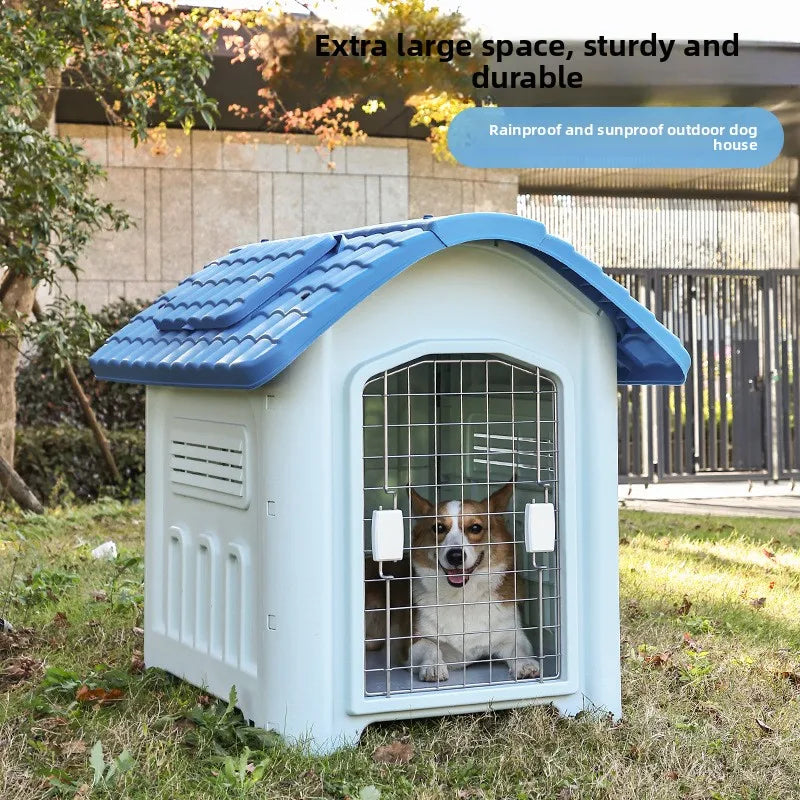 Large Waterproof Outdoor Dog House - Detachable & Washable Dog Cage for Medium/Large Breeds, All-Weather Shelter