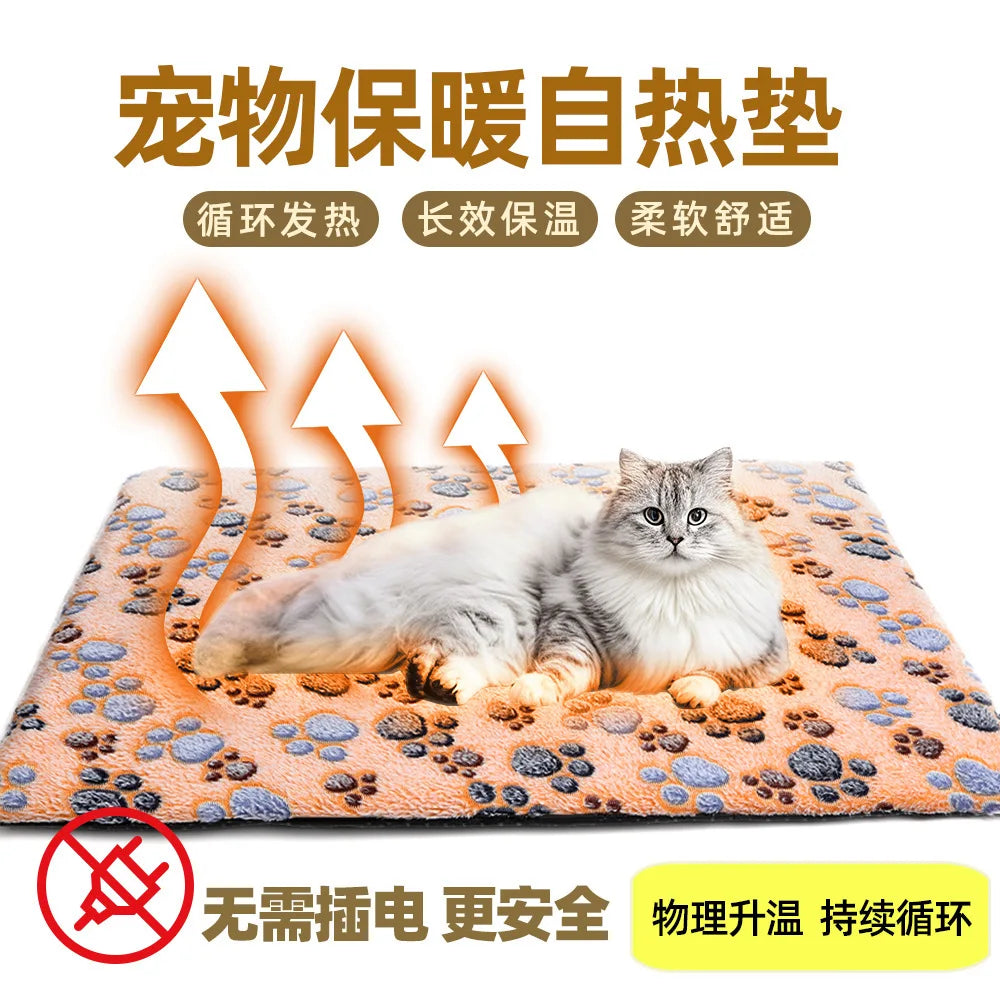 Self-Warming Pet Bed, Winter Heated Dog Mat with Sherpa Fleece - Thermal Cat Pad for Indoor Use, Thick Plush Crate Mattress