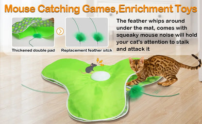 Smart Cat Toys Interactive Hide and Seek Cat Toy with Mouse Squeaky Motion Activated Moving Concealed Feathers Kitten Teaser Toy