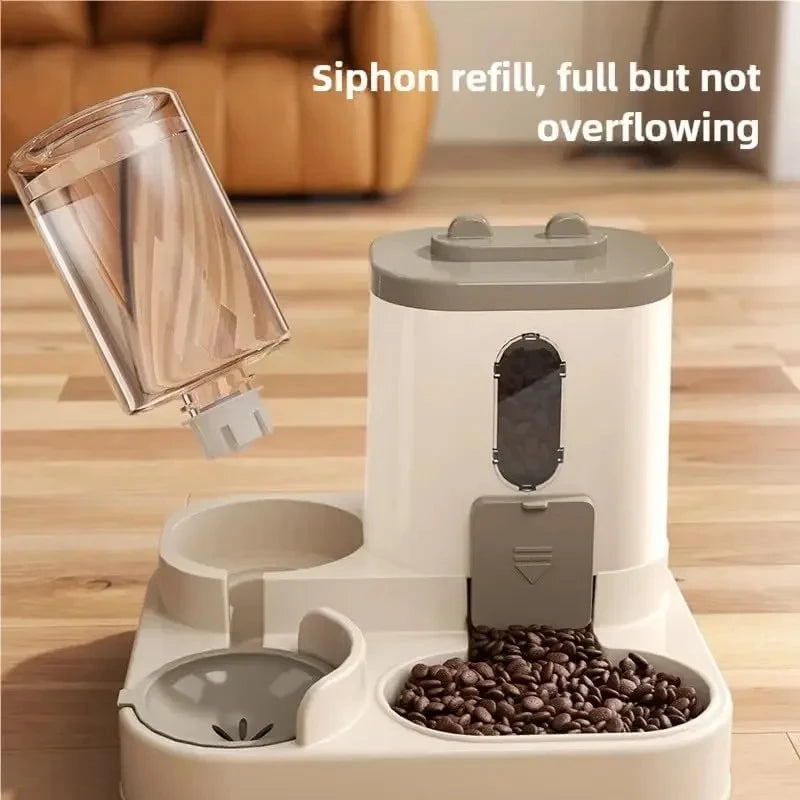 Dog & Cat Automatic Feeder & Waterer Set: Gravity Design, Leak-Proof, Spill-Proof, Anti-Slip, Easy to Clean, Built-In Food Bowl