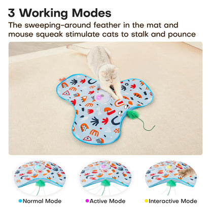 Smart Cat Toys Interactive Hide and Seek Cat Toy with Mouse Squeaky Motion Activated Moving Concealed Feathers Kitten Teaser Toy