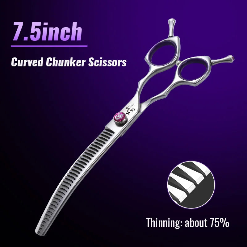 Fenice 7.0/7.5/8.0 inch  Professional Pet Grooming Shears Fishbone Teeth Straight/Curved Chunker Scissors JP440C Groomer Tools