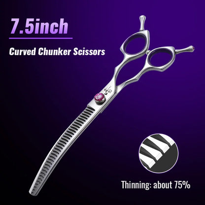 Fenice 7.0/7.5/8.0 inch  Professional Pet Grooming Shears Fishbone Teeth Straight/Curved Chunker Scissors JP440C Groomer Tools