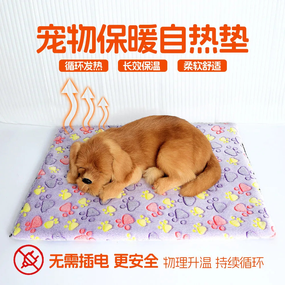 Self-Warming Pet Bed, Winter Heated Dog Mat with Sherpa Fleece - Thermal Cat Pad for Indoor Use, Thick Plush Crate Mattress