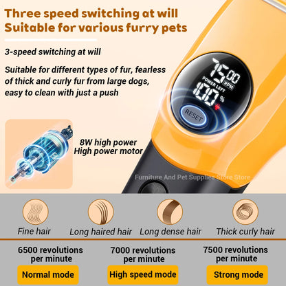 Pet Clipper Professional Dog Hair Trimmer Cat Grooming Shaver 7500/min LED suitable for large, medium, and small pets Trimmers