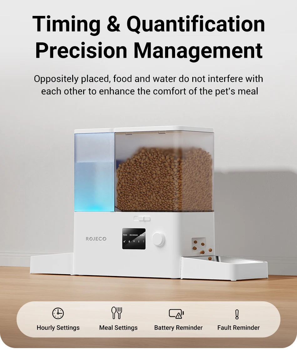 ROJECO 8.5L Automatic Pet Feeder Water Fountain WIFI APP Remote Control Smart Dog 5L Food Dispenser 3.5L Gravity Water Drinker ﻿