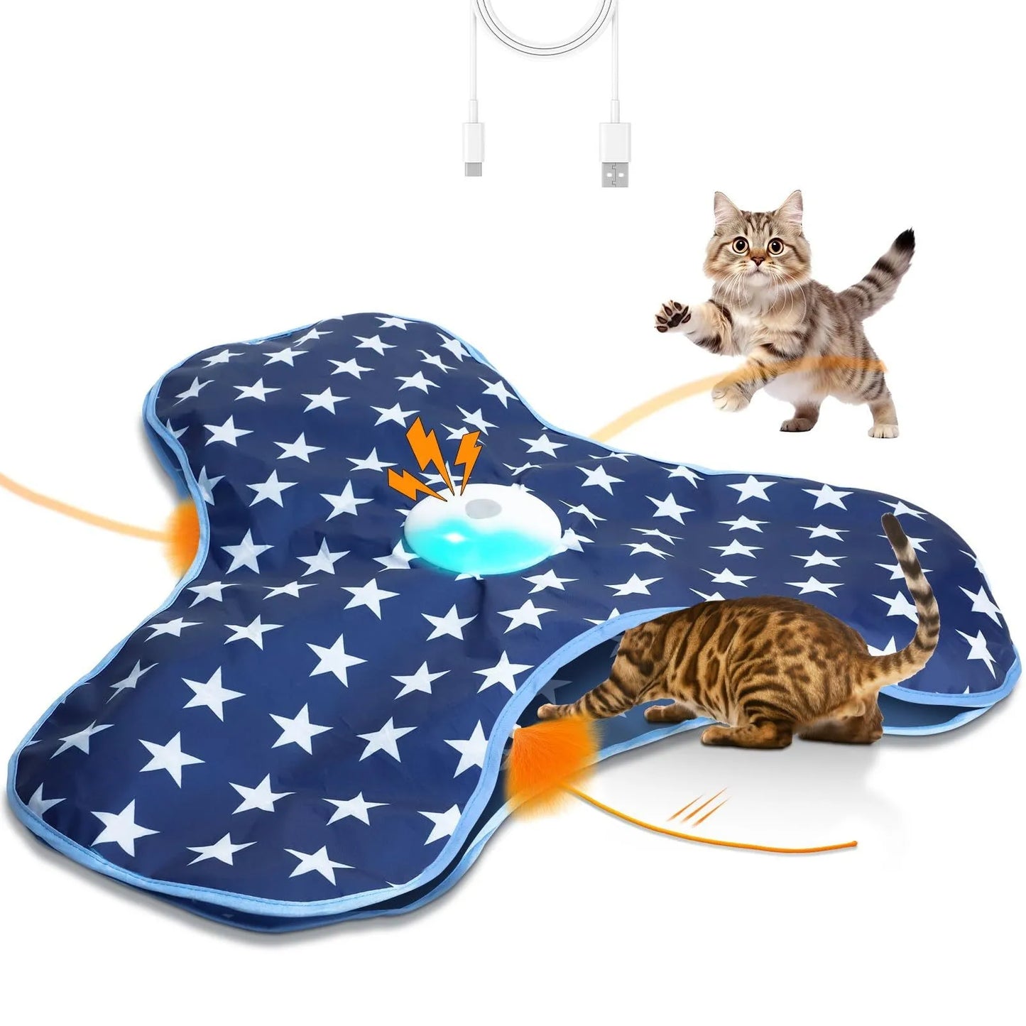 Smart Cat Toys Interactive Hide and Seek Cat Toy with Mouse Squeaky Motion Activated Moving Concealed Feathers Kitten Teaser Toy