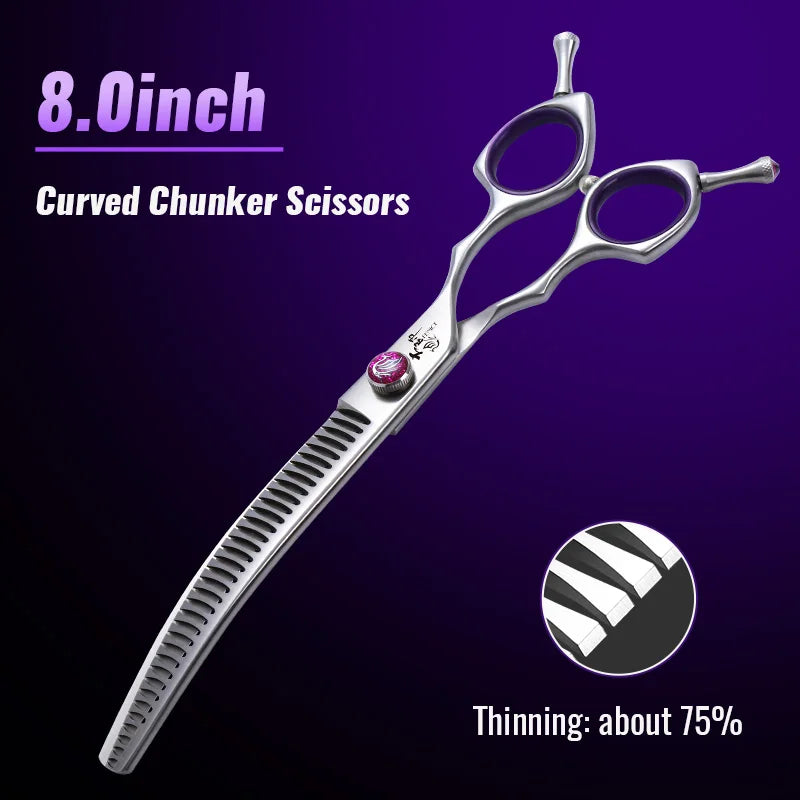 Fenice 7.0/7.5/8.0 inch  Professional Pet Grooming Shears Fishbone Teeth Straight/Curved Chunker Scissors JP440C Groomer Tools