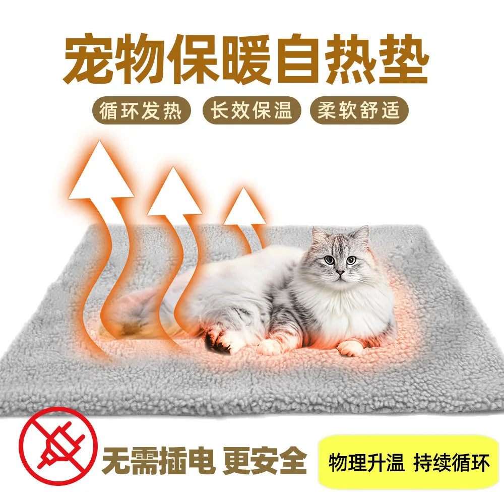 Self-Warming Pet Bed, Winter Heated Dog Mat with Sherpa Fleece - Thermal Cat Pad for Indoor Use, Thick Plush Crate Mattress
