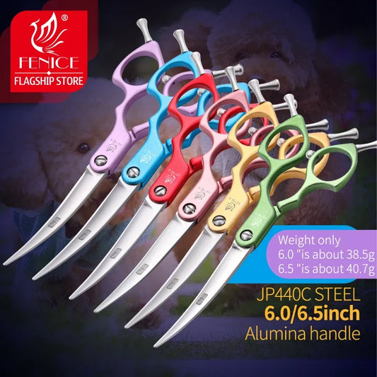 Fenice 6.0/6.5/7 Inch Professional Dog Grooming Scissors Curved Japan 440C Shear with High Quality Alloy Handle aseo de mascotas