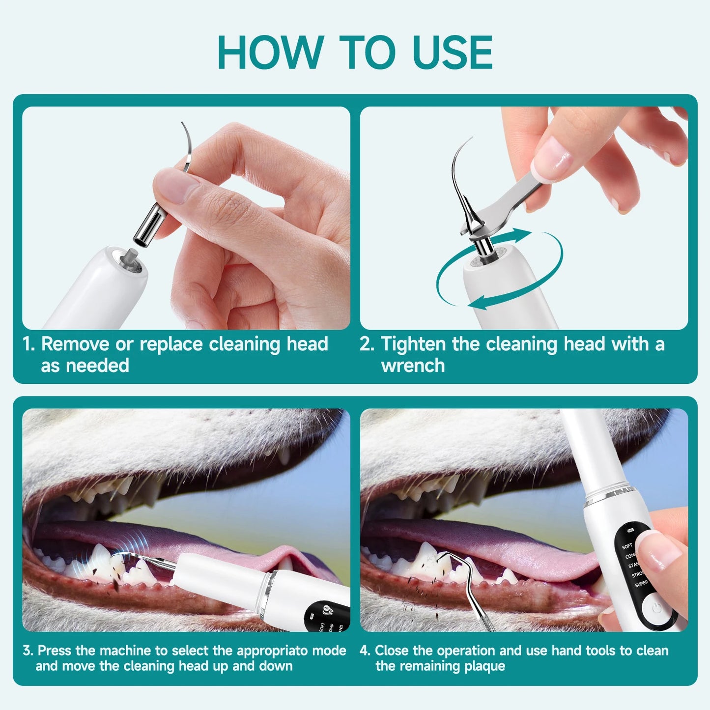 CURVY MOON Dog Use Ultrasonic Tooth Cleaner Dog Cat Pet Dental Scaler for Tartar Removal Teeth Cleaning Tool with LED Light