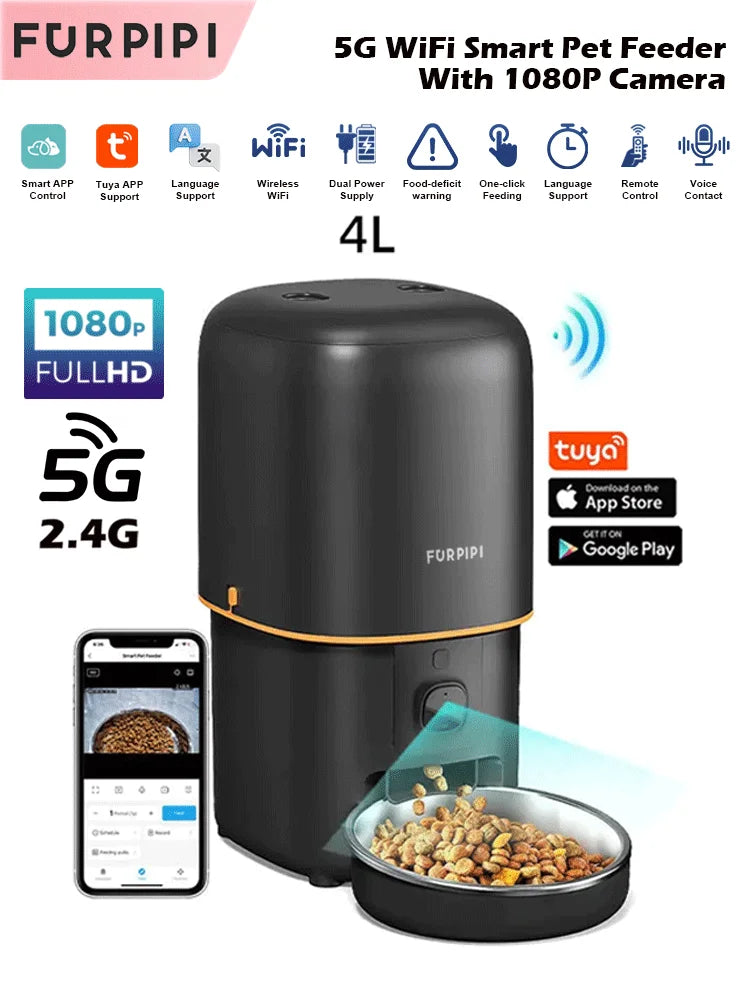 Automatic Cat Feeder Camera Pet Smart Cat Food Kibble Dispenser 2.4G/5GWiFi Tuya APP Control Auto Feeder For Cat Dog Accessories