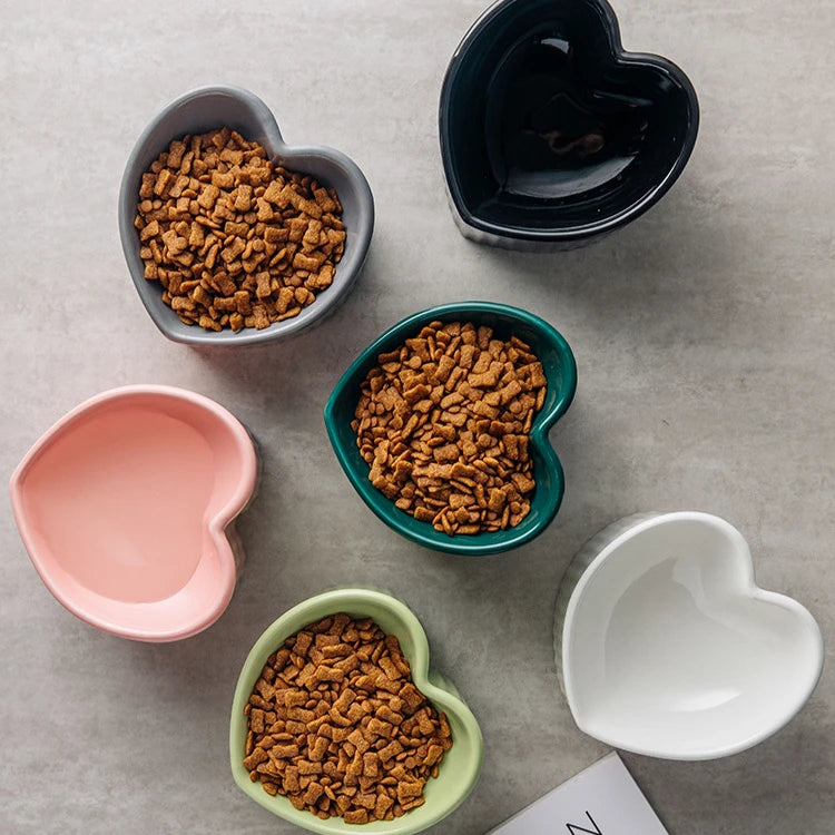 Slanted Ceramic Cat Bowl with Stand - Anti-Tip Elevated Cat Food Dish for Neck Protection, Cute Pet Feeding Bowl dogs universal