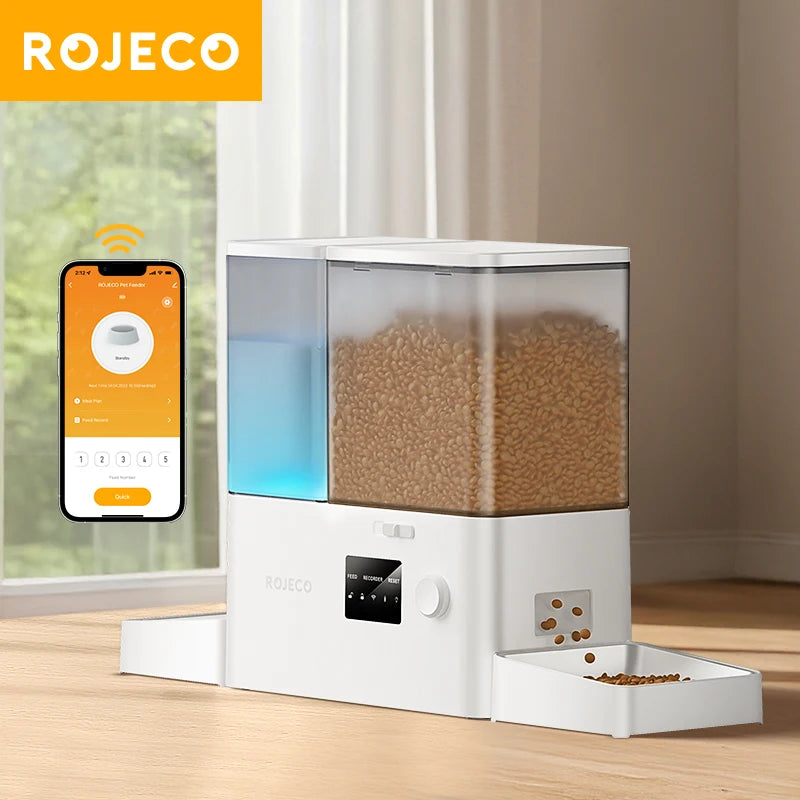 ROJECO 8.5L Automatic Pet Feeder Water Fountain WIFI APP Remote Control Smart Dog 5L Food Dispenser 3.5L Gravity Water Drinker ﻿