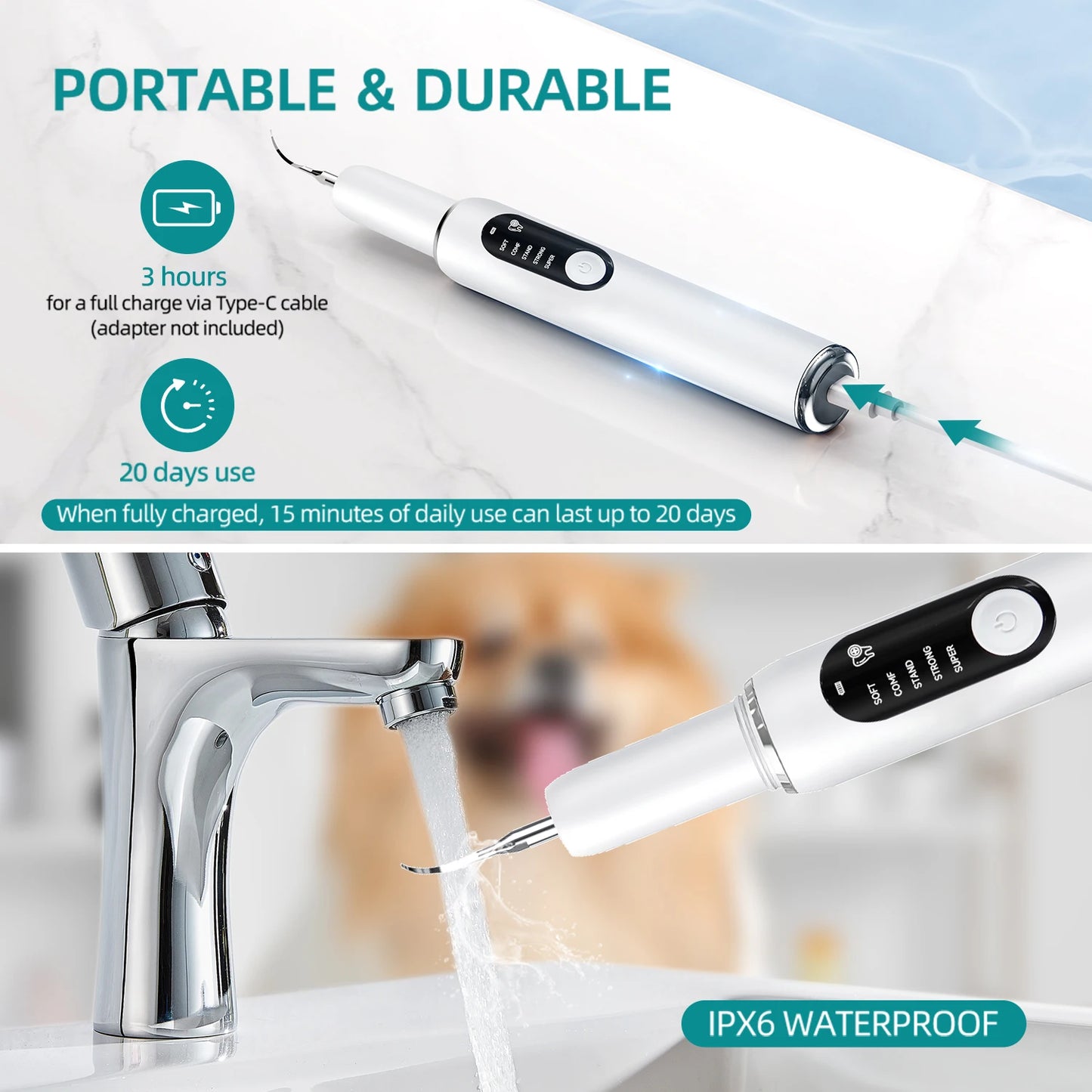 CURVY MOON Dog Use Ultrasonic Tooth Cleaner Dog Cat Pet Dental Scaler for Tartar Removal Teeth Cleaning Tool with LED Light
