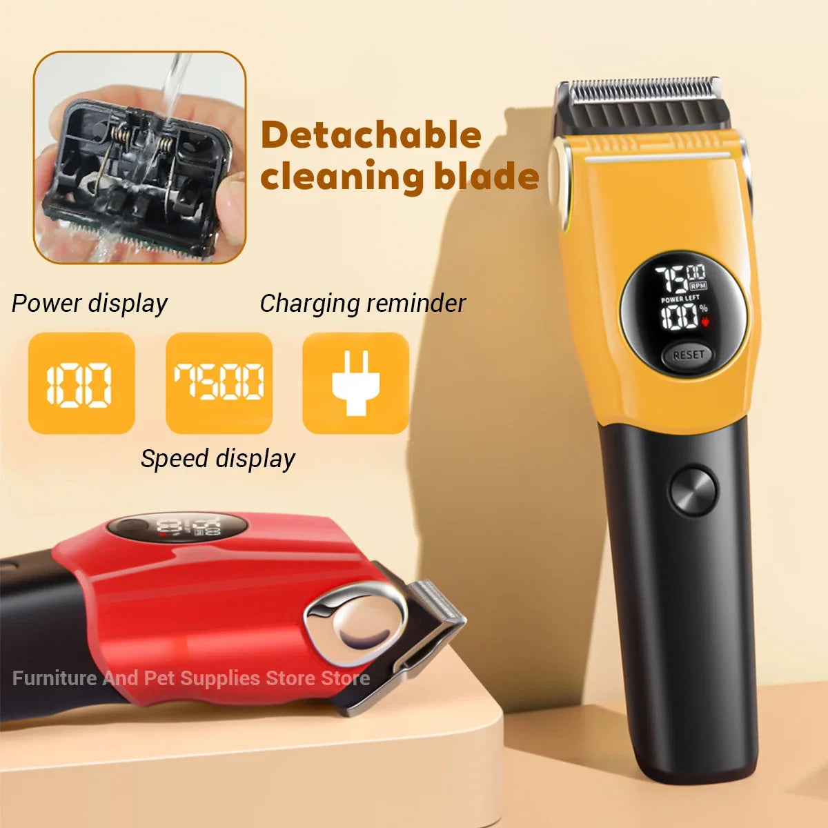 Pet Clipper Professional Dog Hair Trimmer Cat Grooming Shaver 7500/min LED suitable for large, medium, and small pets Trimmers