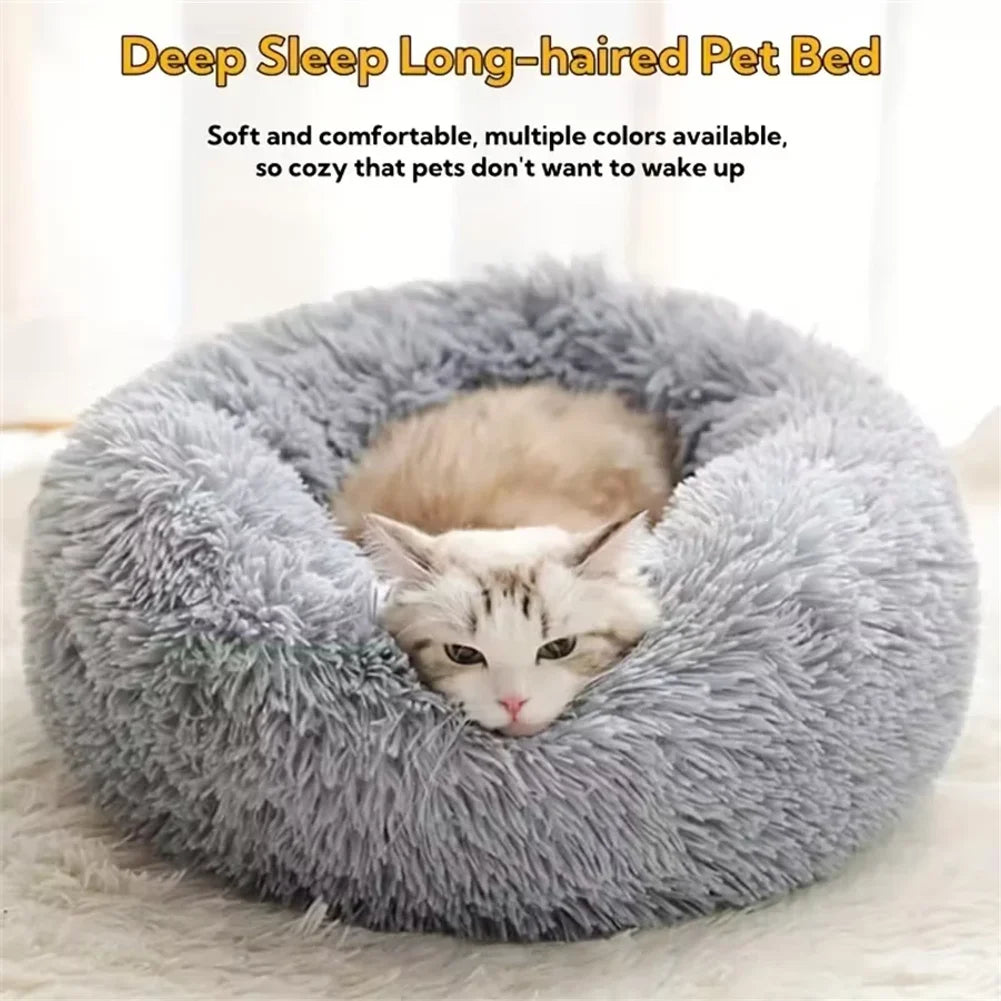 Soft Pet Cat Bed Pad Plush Warm Faux Fur dog Calm Bed Donut Round Bed Comfortable Sleeping Washable for Small Medium Dog and Cat