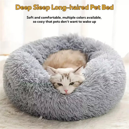 Soft Pet Cat Bed Pad Plush Warm Faux Fur dog Calm Bed Donut Round Bed Comfortable Sleeping Washable for Small Medium Dog and Cat