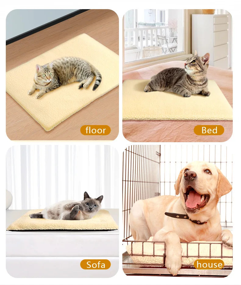 Self-Warming Pet Bed, Winter Heated Dog Mat with Sherpa Fleece - Thermal Cat Pad for Indoor Use, Thick Plush Crate Mattress