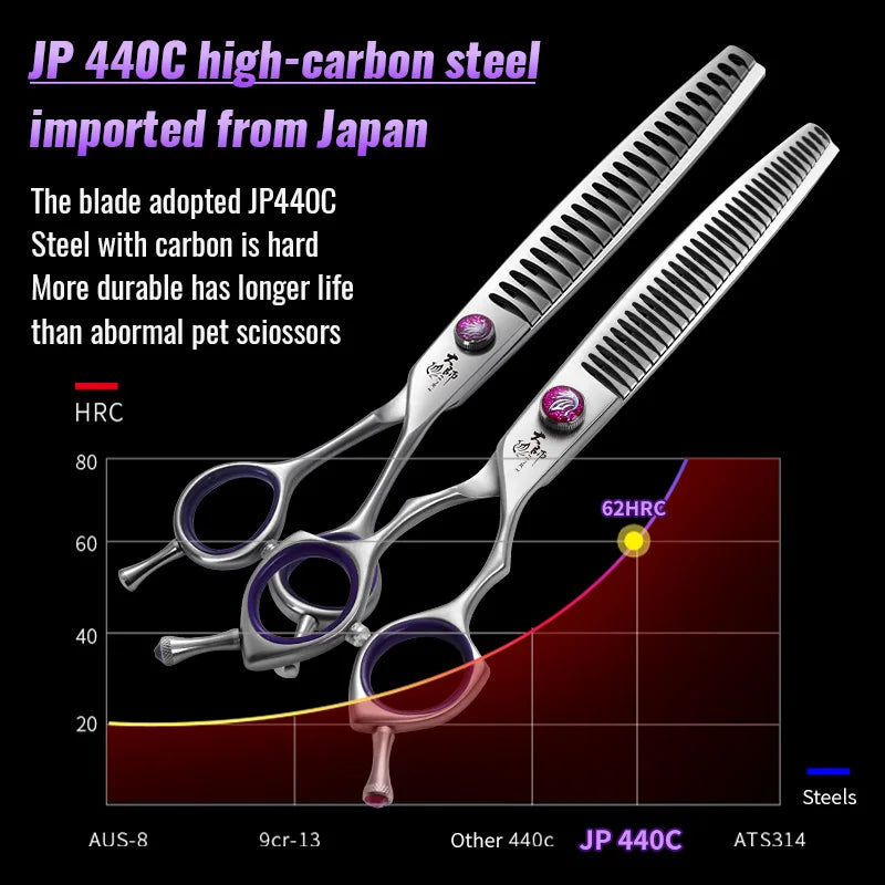 Fenice 7.0/7.5/8.0 inch  Professional Pet Grooming Shears Fishbone Teeth Straight/Curved Chunker Scissors JP440C Groomer Tools