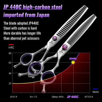 Fenice 7.0/7.5/8.0 inch  Professional Pet Grooming Shears Fishbone Teeth Straight/Curved Chunker Scissors JP440C Groomer Tools