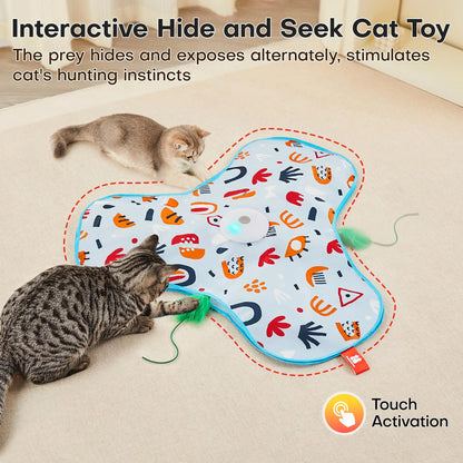 Smart Cat Toys Interactive Hide and Seek Cat Toy with Mouse Squeaky Motion Activated Moving Concealed Feathers Kitten Teaser Toy