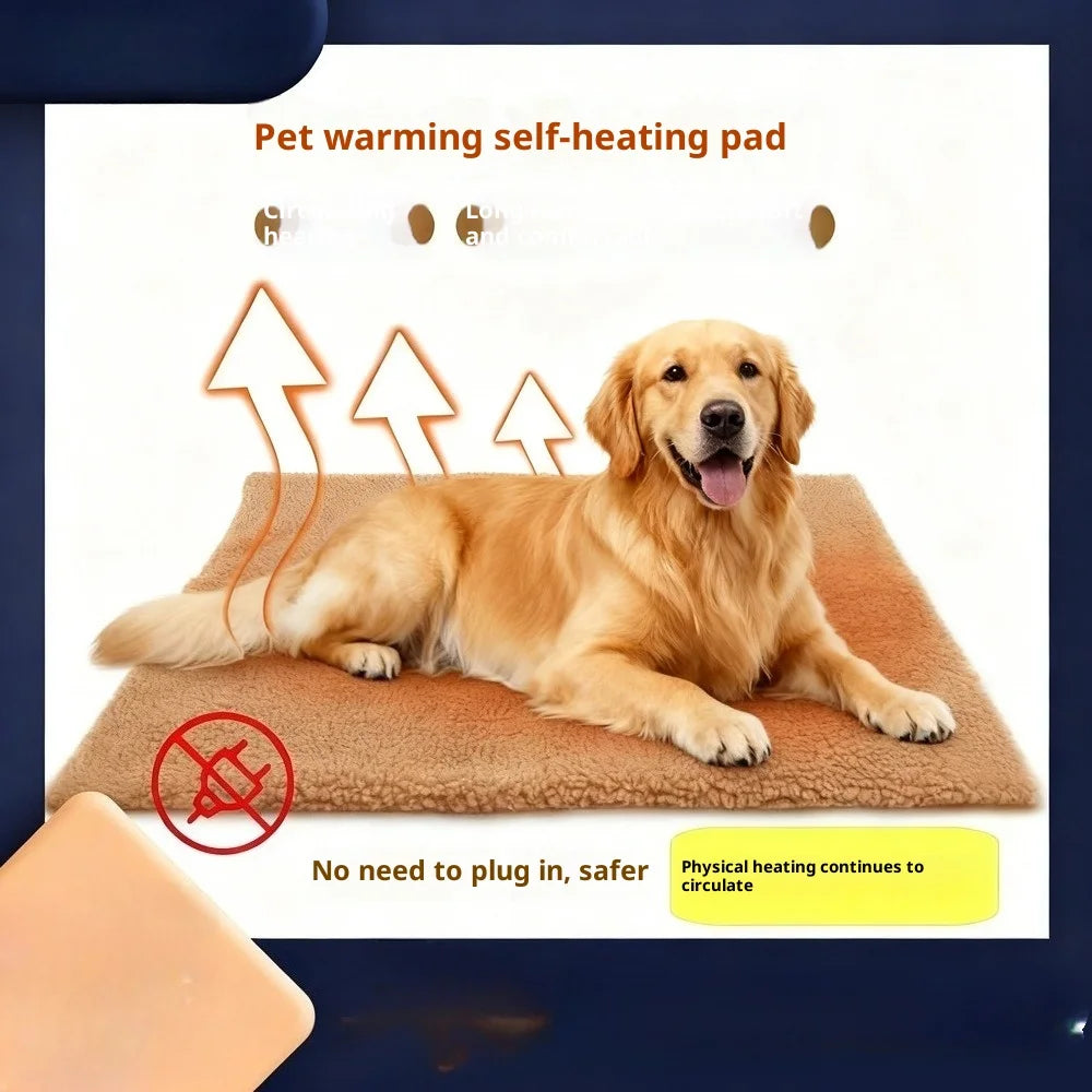 Self-Warming Pet Bed, Winter Heated Dog Mat with Sherpa Fleece - Thermal Cat Pad for Indoor Use, Thick Plush Crate Mattress
