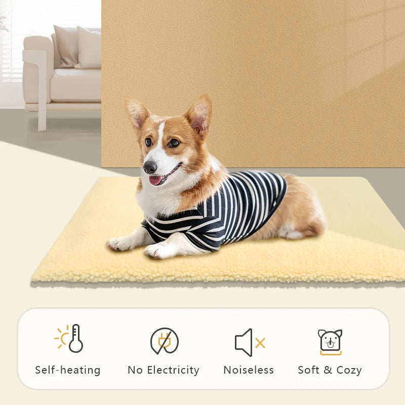 Self-Warming Pet Bed, Winter Heated Dog Mat with Sherpa Fleece - Thermal Cat Pad for Indoor Use, Thick Plush Crate Mattress