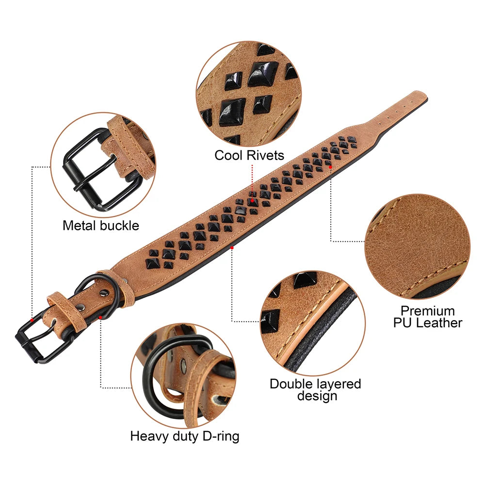 Dog Collar For Large Dogs Cool Spikes Studded Leather Pet Collars For German Shepherd Mastiff Rottweiler Bulldog Accessories